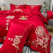 新中式100支结婚四件套大红色，全棉床单被套，纯棉婚庆床上用品床笠4