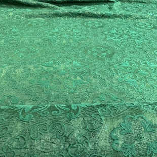 油丝提花几何图重磅莨绸高端厚实料旗袍连衣裙布料秋冬款翠绿色
