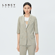 LANCY/悦朗姿女装2023夏季格纹短袖西装外套女薄款休闲西服女