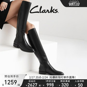 clarks其乐女鞋秋冬长筒靴，舒适拼接时装靴，骑士靴瘦瘦靴长靴女