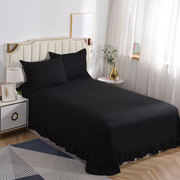 纯色床单单件双人被单，荷叶边磨毛，三件套黑色1.5米1.8米2米加大款