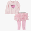 2023春秋女童亮片洋气，时髦长袖裙裤两件套纯棉，粉色t恤套装