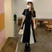 新中式旗袍短袖黑色连衣裙2024女夏小众设计复古收腰中长裙