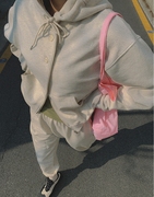韩国春季女士燕麦色连帽卫衣外套收口卫裤俩件套装休闲潮