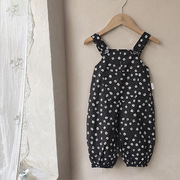 薄款棉儿童2023夏装，宝宝连体口袋碎花吊带，裤子婴幼儿婴儿背带裤