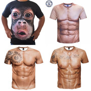 嘟嘟猴子印花短袖3D大码男装T恤衫大肚腩大胖子衣服大嘴猩猩半袖
