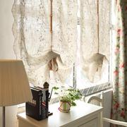 棉麻刺绣气球帘卧室客厅，提拉帘升降帘成品窗帘，田园绣花扇形罗马帘
