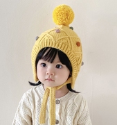 女宝宝帽子秋冬款韩版洋气公主护耳帽保暖女童婴儿手工针织毛线帽