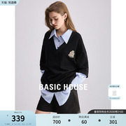 Basic House/百家好假两件卫衣女2024春季减龄学院风宽松上衣