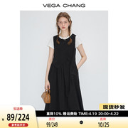 vegachang黑色显瘦气质连衣裙女2024年夏设计(夏设计)感a字背心长裙