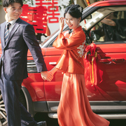 新中式红色真丝改良结婚旗袍，女敬酒服订婚礼服，出阁宴唐装国风套装