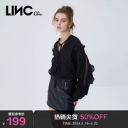 LINCCHIC金羽杰衬衫复古宫廷感荷叶边长袖衬衫女上衣S221SH212