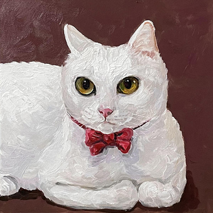 可定制纯手绘油画白猫动物系列沙发挂画家居玄关现代简约风格