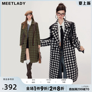 MEETLADY格纹复古毛呢大衣女秋冬设计感今年流行中长款西装式外套