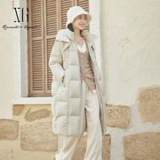 xg雪歌白色加厚羽绒服，女连帽2023冬季长款外套xj406671a890