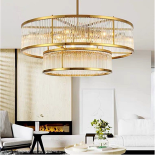 美式圆形水晶吊灯玻璃棒创意个性，简约北欧客厅，餐厅别墅酒店吊灯