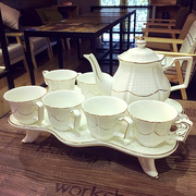 家用欧式骨瓷咖啡杯套装英式高复古(高复古)茶道，茶具创意陶瓷杯轻奢花茶杯