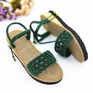夏季女拖鞋居家坡跟凉拖鞋中国风家用手工编织室内外穿DIY材料包