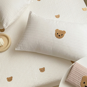 小熊纯棉儿童枕套30×50全棉绗缝夹棉刺绣款枕头套装一对48*74双