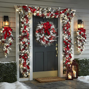圣诞藤条花环套装水滴，门挂装饰圣诞节酒店大门，植绒装饰挂件布置套