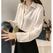 夏装女2023韩版气质纯色衬衫，女长袖上衣简约ol雪纺衬衣打底衫
