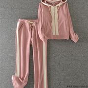 韩国休闲粉色运动套装，女秋冬阔腿裤，时尚洋气卫衣时髦两件套潮