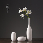 现代简约中式白色素(白色素)烧陶瓷花瓶摆件插花干花花器客厅家居软装饰品