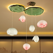 现代新中式荷花吊灯客厅餐厅卧室，过道楼梯创意艺术中国风莲花灯饰
