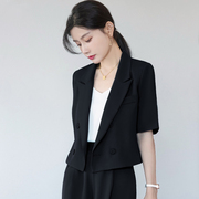 黑色西装外套女短款短袖夏季气质女神范高端小个子西服职业装套装