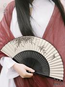 扇子6寸女扇丝绸折扇，手绘女士扇子，镂空柄竹扇杭州出国礼