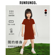 runrungo女童polo连衣裙，24夏季连衣裙翻领，棉短袖polo裙亲子裙