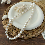 10mm暖白色施家水晶珍珠项链女士，s925银高级感锁骨链法式42+5cm