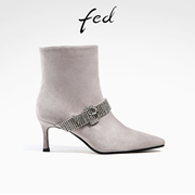 fed高跟短靴冬季靴子真皮，瘦瘦靴绒面时装靴女款r1027-zfa318