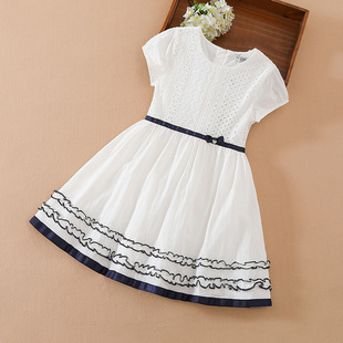 女童夏装公主裙2024纯棉，韩版白色时尚，中大童短袖连衣裙洋气潮