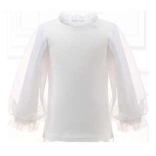 儿童白色打底衫秋冬女童时尚网纱，泡泡袖上衣宝宝洋气长袖t恤
