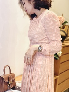 轻轻松松穿出温柔的高J感～精致而美好 粉色千鸟格气质高腰连衣裙