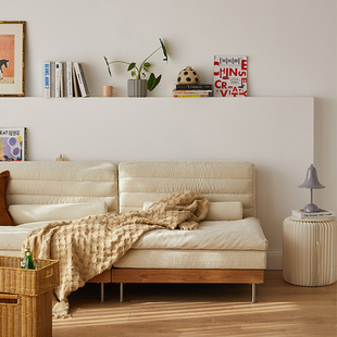 与知枝樱桃木组合沙发实木单双三懒人布艺小户型转角客厅北欧复古