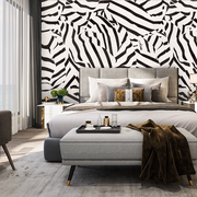 京三木 斑马纹壁画背景 黑白色现代简约电视 卧室 沙发墙装饰墙布