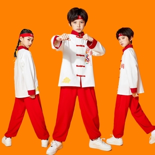 儿童武术表演服装中国风男女中小学生，运动会啦啦队舞龙打鼓演出服