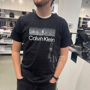 CK Calvin Klein夏季男士休闲纯棉串标城市图案圆领短袖T恤衫
