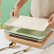 创意12英寸奶油风鱼盘奶白奶，绿色大号家用长方盘，水果盘寿司盘陶瓷