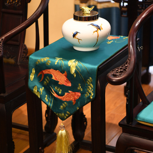 新中式绣花桌旗中国风古典桌布餐桌电视柜盖布茶几布艺防滑床旗