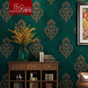 欧式大花绿色无纺布大马士革墙纸，奢华卧室客厅背景墙，壁纸复古美式
