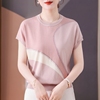 妈妈夏装冰丝短袖t恤中年女时尚薄款上衣中老年人夏季针织T恤上衣