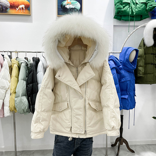 2022冬韩版羽绒服女小个子短款大毛领宽松派克服拉链工装连帽外套