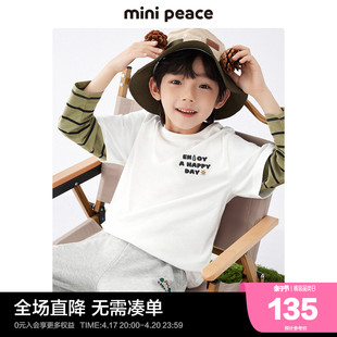 minipeace太平鸟童装男童，白色长袖t恤儿童，假两件春装山系上衣