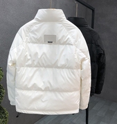香港白色立领羽绒服男款修身短款冬季外套2023男士保暖上衣潮