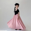 韩系童装女童粉色拼接长款公主连衣裙夏季儿童小众设计大裙摆裙子