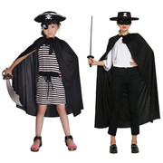 万圣节儿童服装男童成人海盗服饰，黑色披风斗篷，幼儿园cos装扮道具