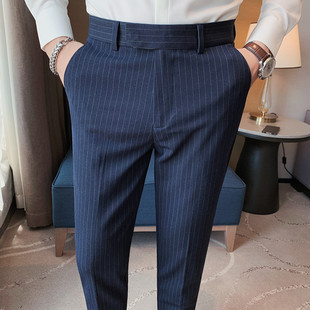 细条纹西裤男士春季英伦修身垂感休闲裤子轻熟时尚，百搭商务男长裤
